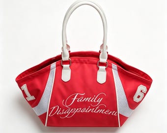 Red Nylon Sporty Tote Bag,Embroidered Purse, Retro Jersey Style Shoulder Bag, Y2K Handbag