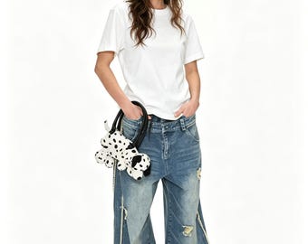 BAG:Dalmatian Plush Handbag, Kawaii Animal Purse,Y2K Streetwear Shoulder Bag