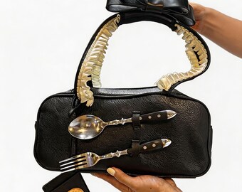 Bag:Funny Food Theme Shoulder Purse,Unique Spoon Fork Charms Boston Bag