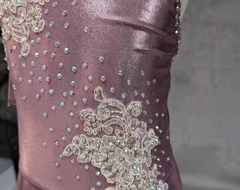 Child Medium Rhinestone Lyrical Dance Costume, Mauve Rose