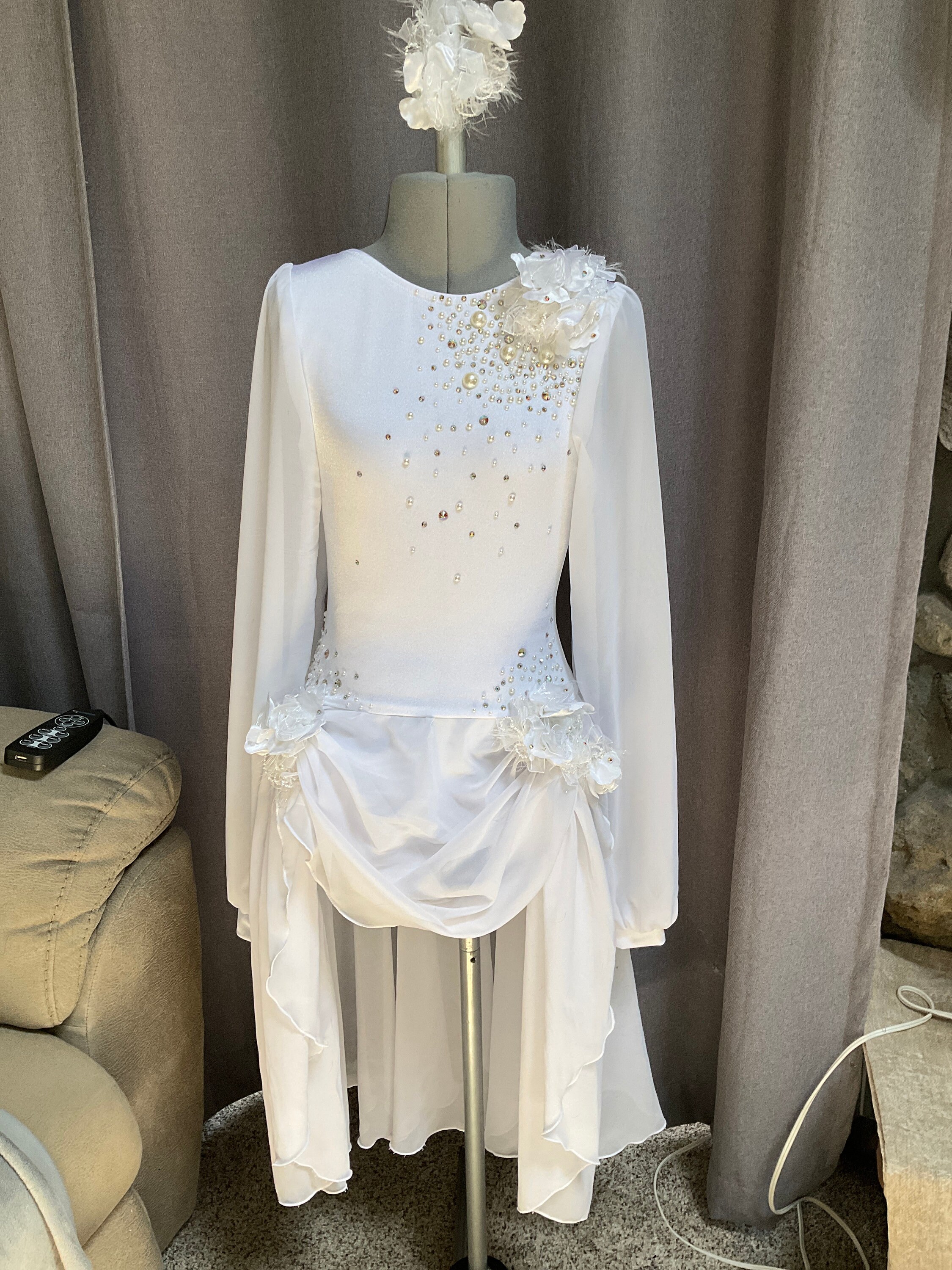 Child Large Custom Lyrical Dance Costume, White Chiffon Ballet Dress,