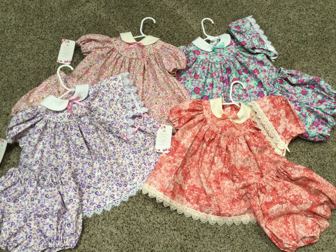 Baby Girl Vintage Dress With Matching Sun and Bloomers, 12month
