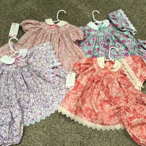 Baby Girl Vintage Dress with Matching Sun Bonnet and Bloomers, 12-Month Size, Floral Dress,