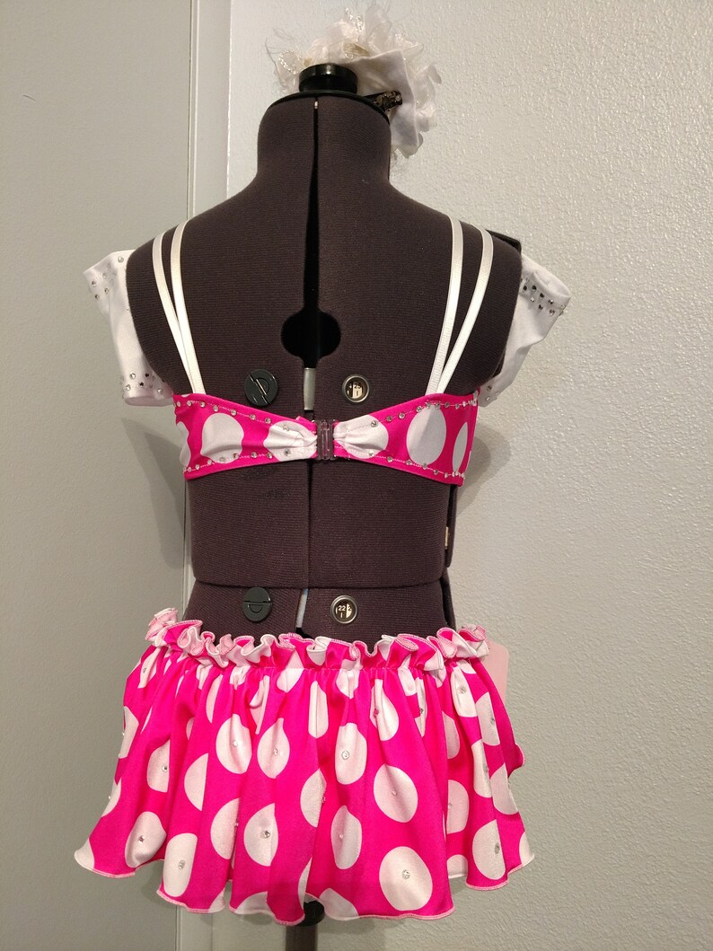 Cut away front Very sassy child Medium Hot Pink and White Polka Dots jazz musical theatre or open dance costume