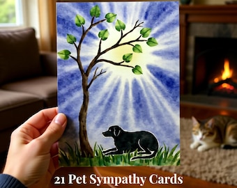 Pet Sympathy Cards Printable Set of 21, Dog Cat Bird Loss Condolence Cards, Pet Bereavement Bundle, Rainbow Bridge Instant Download