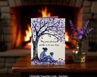 Sympathy Cards Printable Set of 7, Floral Condolence Cards with Envelope, Instant Download Grief Card Bundle, Loss of Loved One
