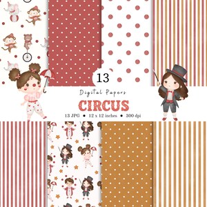 Watercolor Circus Digital Paper Pack, Cute Circus Patterns, Seamless & Non-Seamless Pattern, Nursery Circus Background