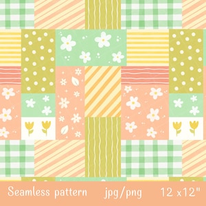 Pastell lapptäcke sömlöst mönster, sött quiltpapper, mjuk pastellbakgrund, utskrivbart scrapbookpapper, tygdesign