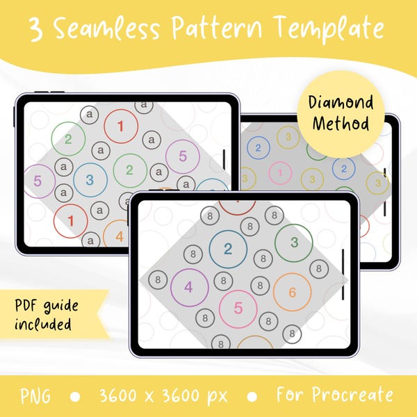Pacote de Modelos de Padrões Sem Costura – Método Diamante, Layouts PNG para Procreate, Design de Padrões de Superfície, Ferramenta de Criação de Padrões