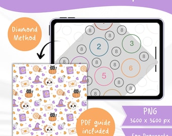Diamantmetoden sömlös mönstermall för Procreate, upprepat mönster PNG, ytmönsterlayout, enkel mönsterskapare, 8-elementsdesign