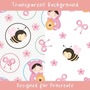 Peut inclure: Un motif num&eacute;rique repr&eacute;sentant des abeilles de dessin anim&eacute; aux ailes roses, des enfants en sweat &agrave; capuche rose avec des oreilles d'ours tenant des ruches jaunes, des n&oelig;uds roses et des fleurs roses &agrave; cinq p&eacute;tales sur fond blanc.