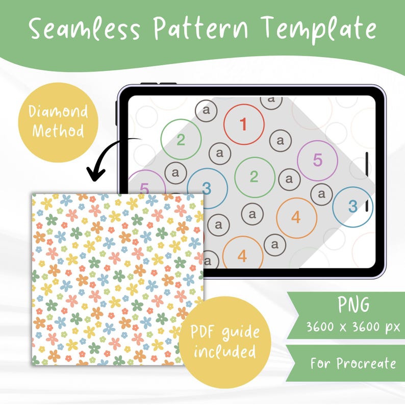 Diamond Method Seamless Pattern Template for Procreate, Repeat Pattern PNG, Surface Pattern Layout, Easy Pattern Maker, 6-Element Design image 1