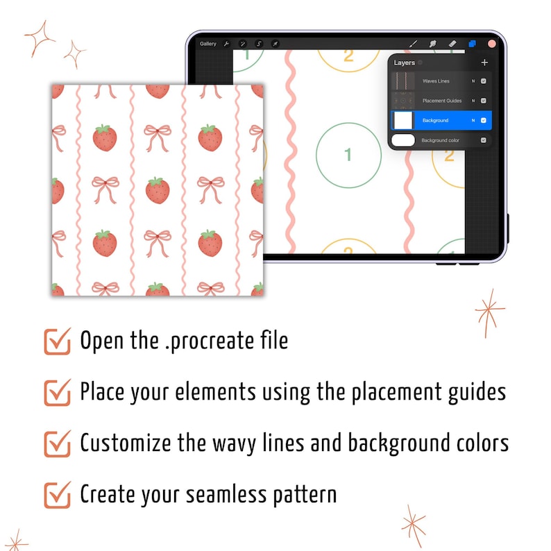 Redigerbar Procreate-mönstermall, vågig sömlös mönsterguide, ytmönsterdesign, mönsterverktyg bild 4