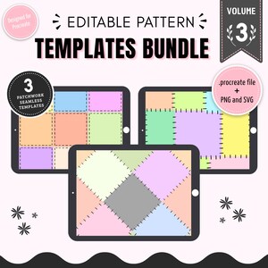 Patchwork Seamless Pattern Templates Bundle for Procreate, 3 Editable Templates, Surface Pattern Design, Pattern Making Tool, Volume 3