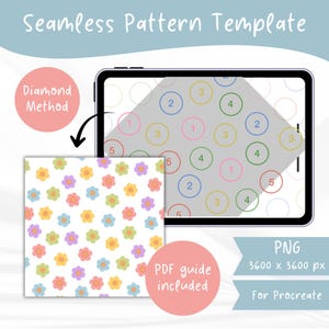 Diamond Method Seamless Pattern Template for Procreate, Repeat Pattern PNG, Surface Pattern Layout, Easy Pattern Maker, 5-Element Design