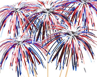4th of July CocktailPicks 100PCS,Patriotic Red White BlueFirework Toothpicks forCupcakes,Appetizers,Drinks,Independence DayParty Decorations