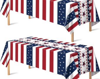 4th of July Tablecloth Set (2 Pack), Patriotic Red White Blue Disposable Table Covers, Memorial Day Party Decor,Independence Day Decorations