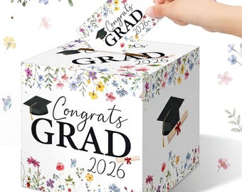 Graduation Card Box 2026 ,Wildflower Congrats Grad Gift Card Holder for Graduation Party Decorations,Money Box, Keepsake Card Collection Box
