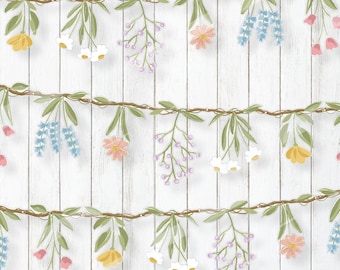 3PCS Wildflower Garland Banner Set – 7.9FT Floral Hanging Decor for Baby Shower, Garden Party, Boho Wedding, Graduation & Fairy Theme Decor