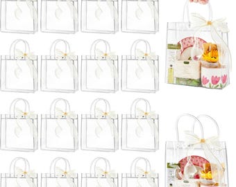Clear PVC Gift Bags with Handles ,Transparent Party Favor Bags with Ribbon for Weddings, Birthdays, Baby Showers ,Gift Packaging