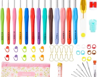 67PCS Crochet Hooks Set with Ergonomic Soft Grip Handles, Knitting Needles Kit for Beginners, Crochet Accessories & Storage Case
