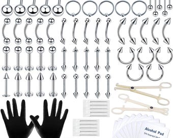 84PCS Body Piercing Kit – Stainless Steel Jewelry, 14G 16G Needles & Tools