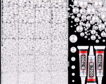 13000PCS Flat Back Pearl Beads Kit with B7000 Glue – White ABS Pearls for Crafts, Nail Art & DIY Bling Decorations, Mixed Sizes 2mm–10mm