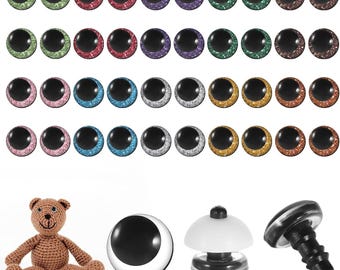 12mm Glitter Safety Eyes for Amigurumi , Colorful Plastic Crochet Doll Eyes with Washers for Plush Toys , DIY Crafts