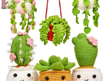 Beginner Crochet Plant Kit All in One Starter Set with Yarn Hook and Instructions DIY Craft Kit for Adults and Kids Hobby Gift Set