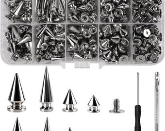 364PCS Punk Studs and Spikes Kit, Screw back Metal Spikes for Clothes, DIY Leather Craft Rivets for Jackets Bags Belts
