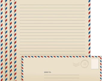 Vintage Airmail Letter Writing Set  100-Piece Stationery Kit with Lined Paper ,Matching Envelopes, Pen Pal, Invitations, Snail Mail Supplies