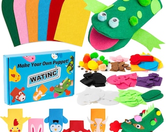 DIY Hand Puppet Craft Kit for Kids, Arts and Crafts Set with Puppets, Pom Poms, Googly Eyes and Felt Decorations Creative Play Toy Set