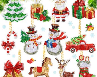 12PCS DIY Diamond Painting Keychains , Cute Resin Craft Kits for Christmas, Gifts, Bag Charms, Personalized Accessories , Holiday Fun