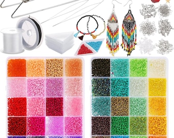 Beading LoomKit with 24000Seed Beads,DIYJewelry Making Set with Metal Bead Loom,GlassBeads,Needles,Accessories for Bracelets,Earrings,Crafts