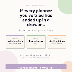 Utskrivbar ADHD-planerare, daglig planerare för vuxna i PDF-format, dopaminmeny, veckovis återställning av uppgifter, vanespårare