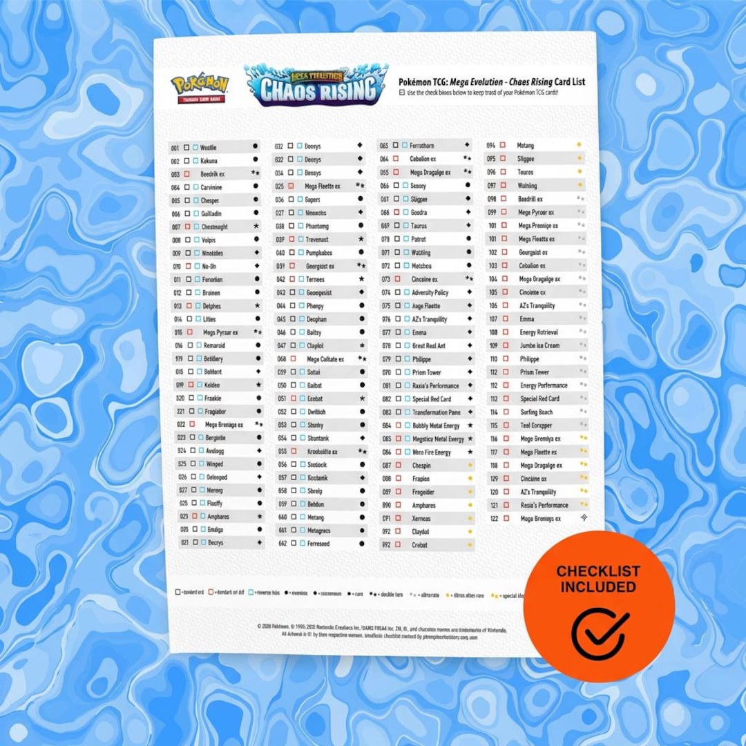 Mega Evolution: Chaos Rising Checklist, Master Set Printable Card ...