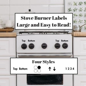 Stove Burner Labels, Visual Aid.  1, 2, 3, 4, TOP, BOTTOM, Up Arrow, Down Arrow, Dot Symbols