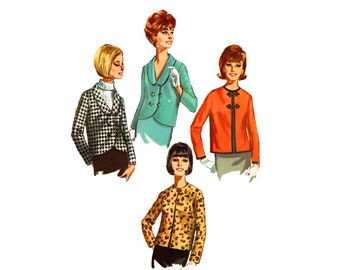 60s SIMPLICITY 6240 Misses Cropped Jacket Blazer Vintage Sewing Pattern Size 10 Bust 31 Collarless or With Collar