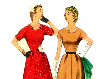 Vintage 1950s Simplicity 4655 Dress Pattern Shaped Neckline Sewing Pattern Size 14 Bust 32