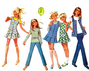 70s McCall's 2437 Girls Mini Skirt Pants Blouse Vest Vintage Sewing Pattern Size 8