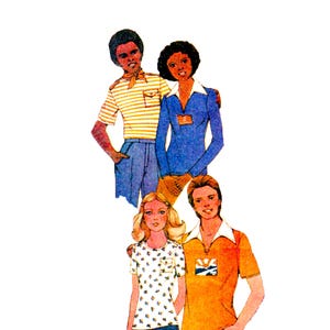 May include: Four people are standing together. The person on the left is wearing a striped shirt and blue jeans. The person in the middle is wearing a blue shirt and blue jeans. The person on the right is wearing a yellow shirt and blue jeans. The person in the front is wearing a white shirt with a floral pattern and blue jeans.