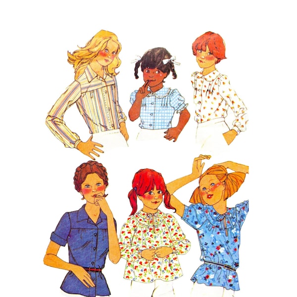 70s McCall's 6175 Girls Yoked Blouses Vintage Sewing Pattern Size 8