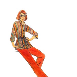 70s Kimono Sleeve Tunic and Pants Sewing Pattern - Butterick 5273 - Size Medium