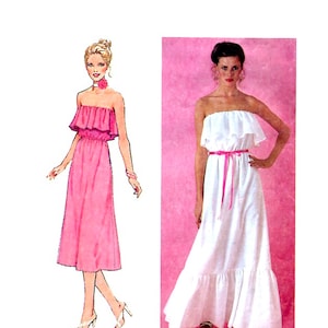 70s Simplicity 8956 Strapless Dress 2 Lengths Vintage Sewing Pattern Size 10 Bust 32-1/2