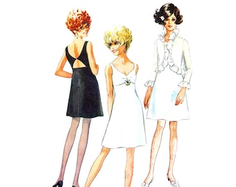 60s Simplicity 7950 MOD Mini Dress Cut-Out Back and Jacket Vintage Sewing Pattern Size 12