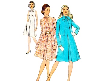 70s Simplicity 9865 Misses' Princess Seam Dress and Collarless Jacket Vintage Sewing Pattern Size 14 Bust 36