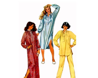 80s Simplicity 6651 Misses' Nightgown Pajamas and Nightshirt Vintage Sewing Pattern Size 10-12 Bust 32-34 UNCUT