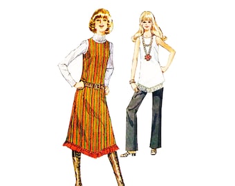 70s Simplicity 9109 Misses' Shaped Hem Midi-Jumper or Tunic and Pants Vintage Sewing Pattern Size 12 Bust 34