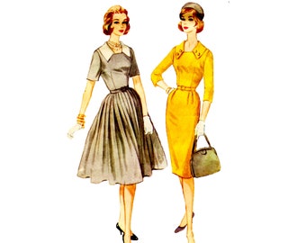 60s McCall's 5621 Dress Slim or Full Skirt Fitted Bodice Vintage Sewing Pattern Size 14 Bust 34