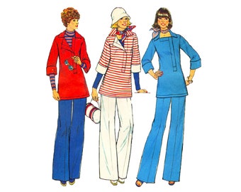 Misses' 70s Wide Leg Pants and Top Pattern Simplicity 7346 Vintage Sewing Pattern Size 10 Bust 32-1/2  UNCUT